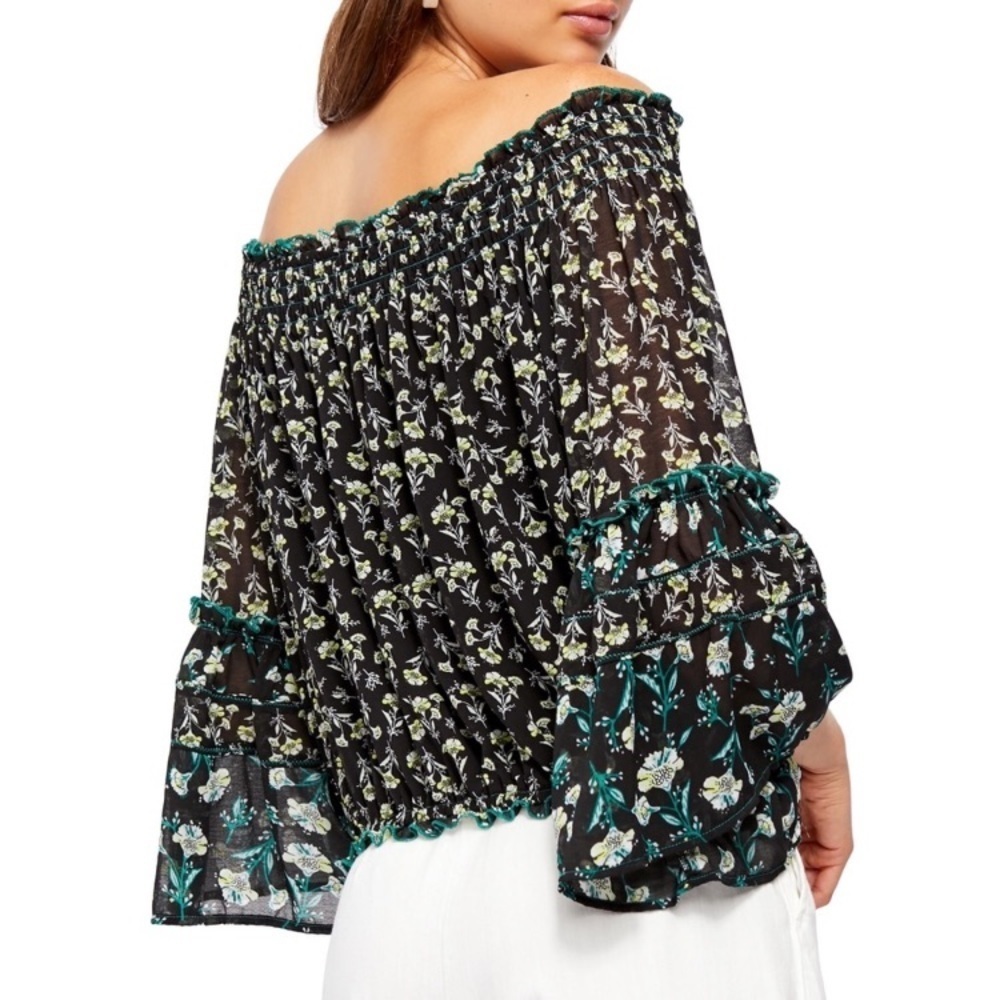Free People Off the Shoulder Rose Valley‎ Printed Bell Sleeve Blouse Size XS EUC - Picture 5 of 11